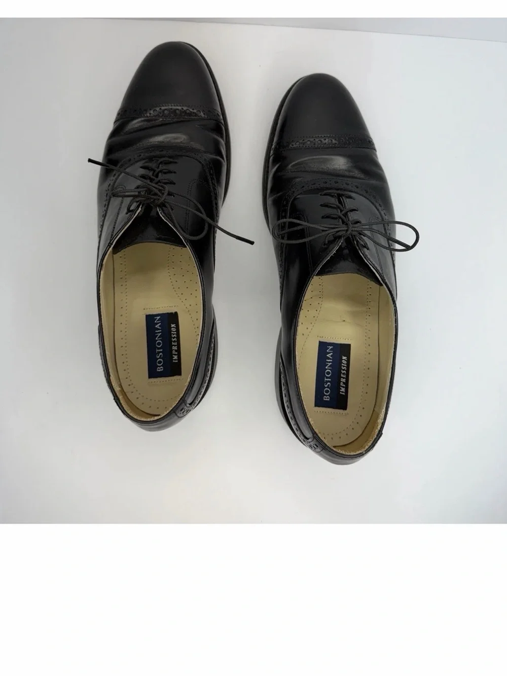 BOSTONIAN Impression Black Men’s SZ 10D Leather Cap Toe Oxford Shoes with box